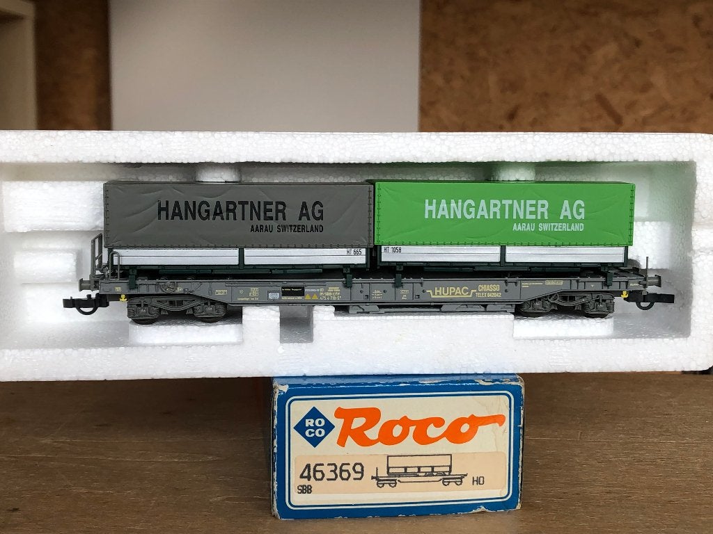 ROCO 46369 SBB CFF WAGON PORTE CONTENEURS HO, Envoi, Utilisé, Wagon, Roco
