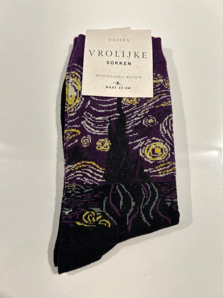 Paarse sokken met Van Gogh's Sterrennacht, Kleding | Dames, Sokken en Kousen, Sokken en Kniesokken, Overige kleuren, Nieuw, Ophalen of Verzenden
