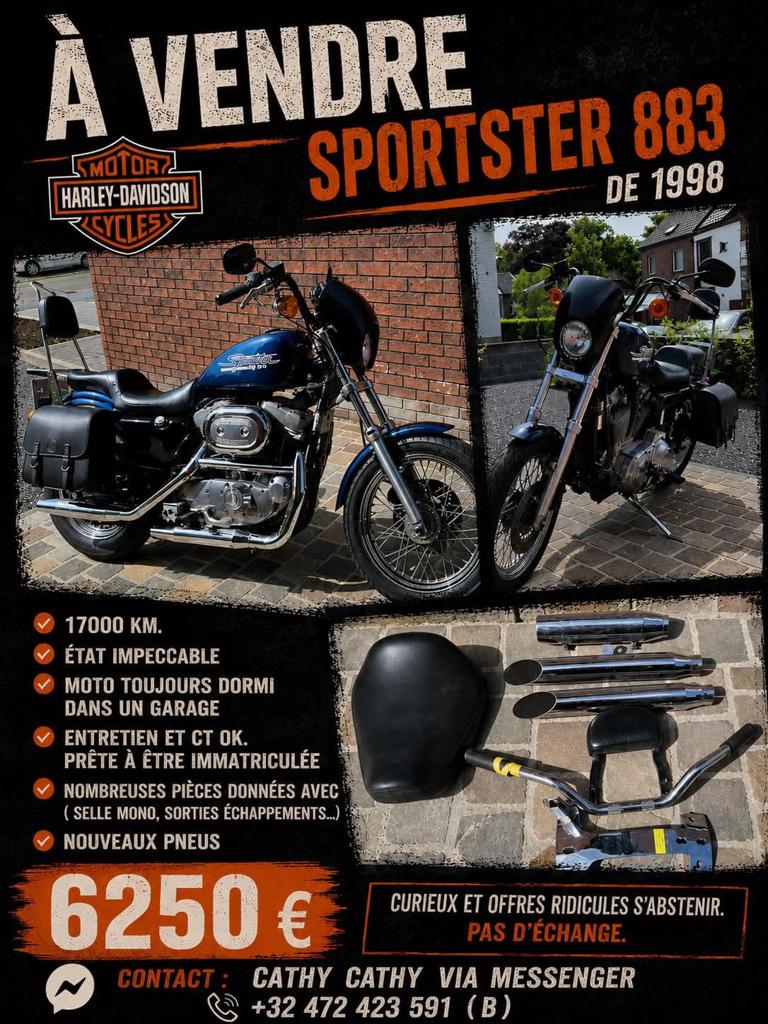 Harley Davidson 883 année 1998 bleu, Boeken, Ophalen, Zo goed als nieuw, Merk of Model