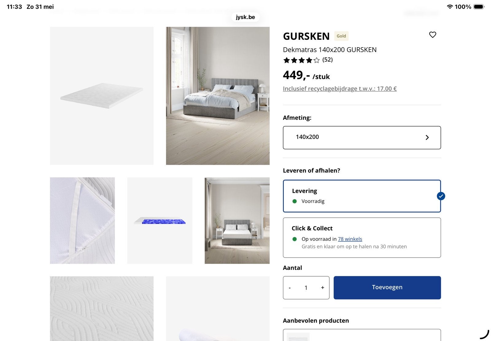 Topper matras 140x200, Ophalen, Zo goed als nieuw