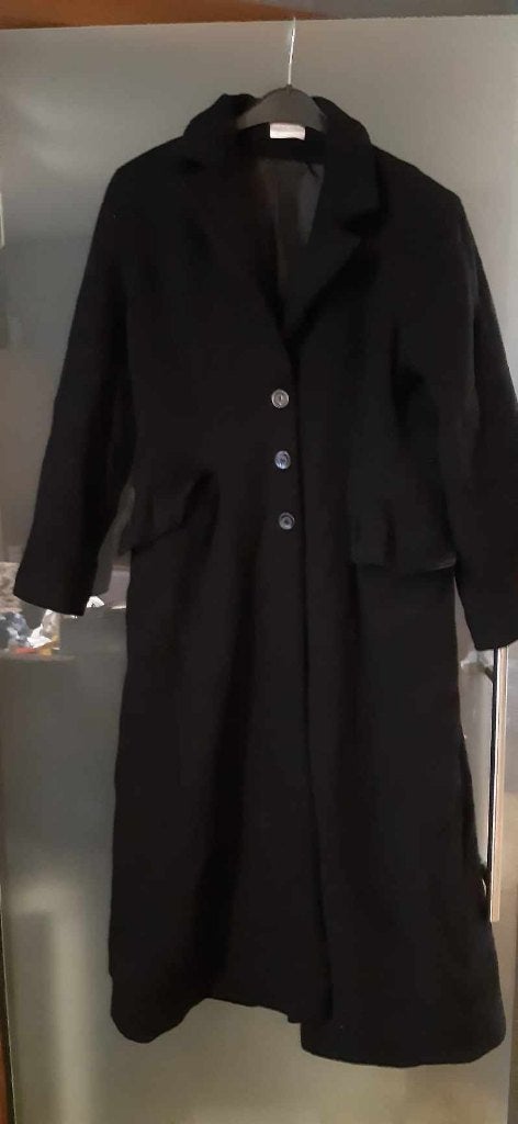 ZWARTE LANGE MANTEL APPELS, Kleding | Dames, Jassen | Winter, Zo goed als nieuw, Zwart, Ophalen of Verzenden