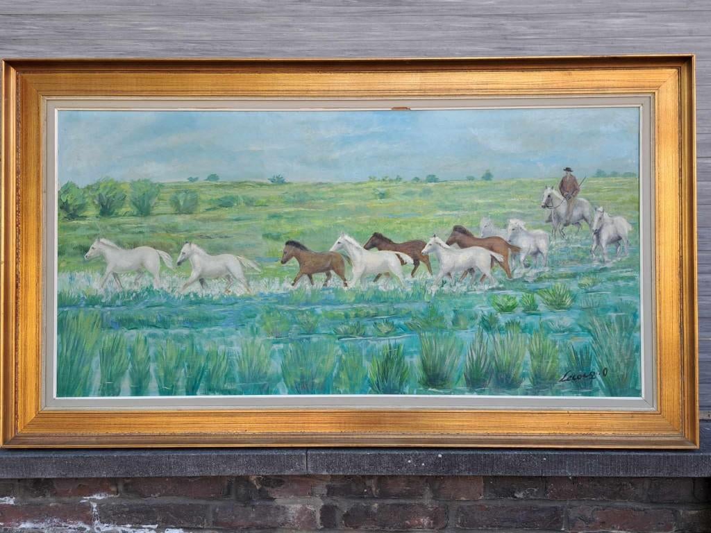 huile sur toile chevaux signe lecocq O, Antiquités & Art, Enlèvement