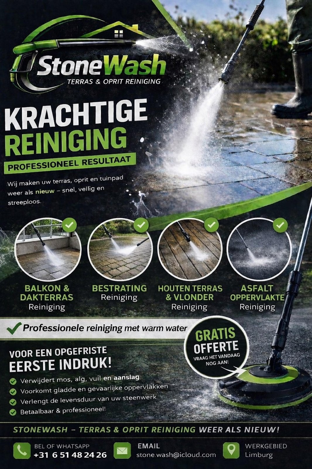 StoneWash Terras & Oprit reiniging Limburg, Tuin en Terras, Tegels en Klinkers, Zo goed als nieuw, Ophalen of Verzenden