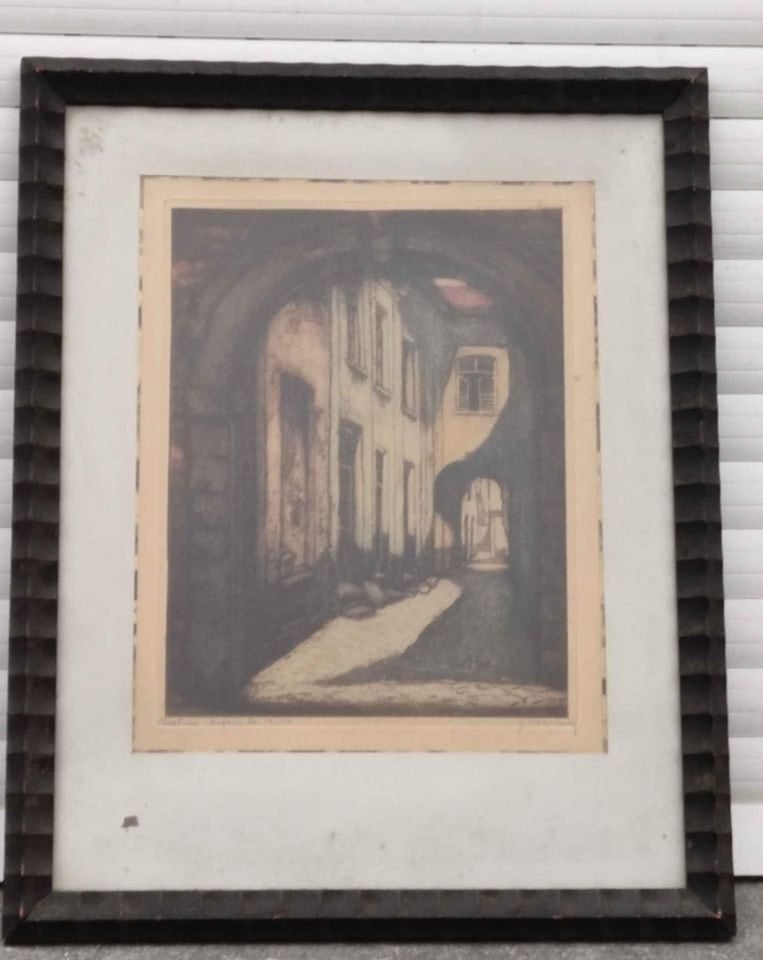 gravure " impasse a malines " signe jules leeuw, Antiquités & Art, Enlèvement ou Envoi, Gravure