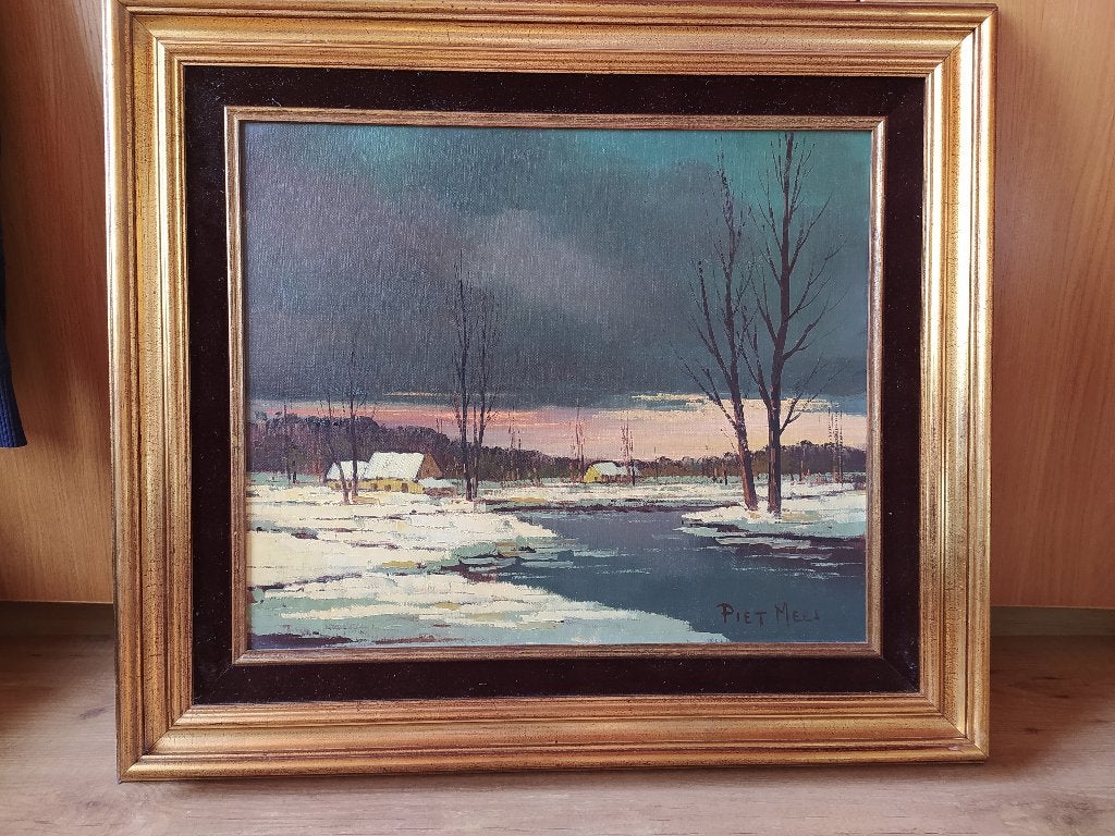 schilderij Piet Mees, Peinture à l'huile, Paysage, Enlèvement, Signé