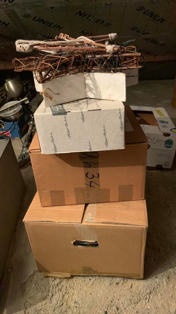 Lot kerstversiering, glazen bollen, linten, verlichting…, Huis en Inrichting, Ophalen, Zo goed als nieuw