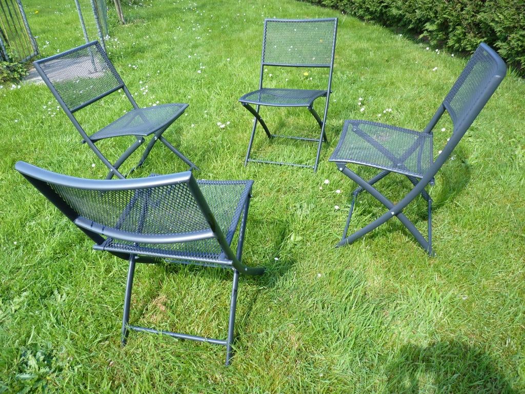 4 Chaises pliables de jardin en métal, Jardin & Terrasse, Enlèvement, Utilisé, Métal, Pliant