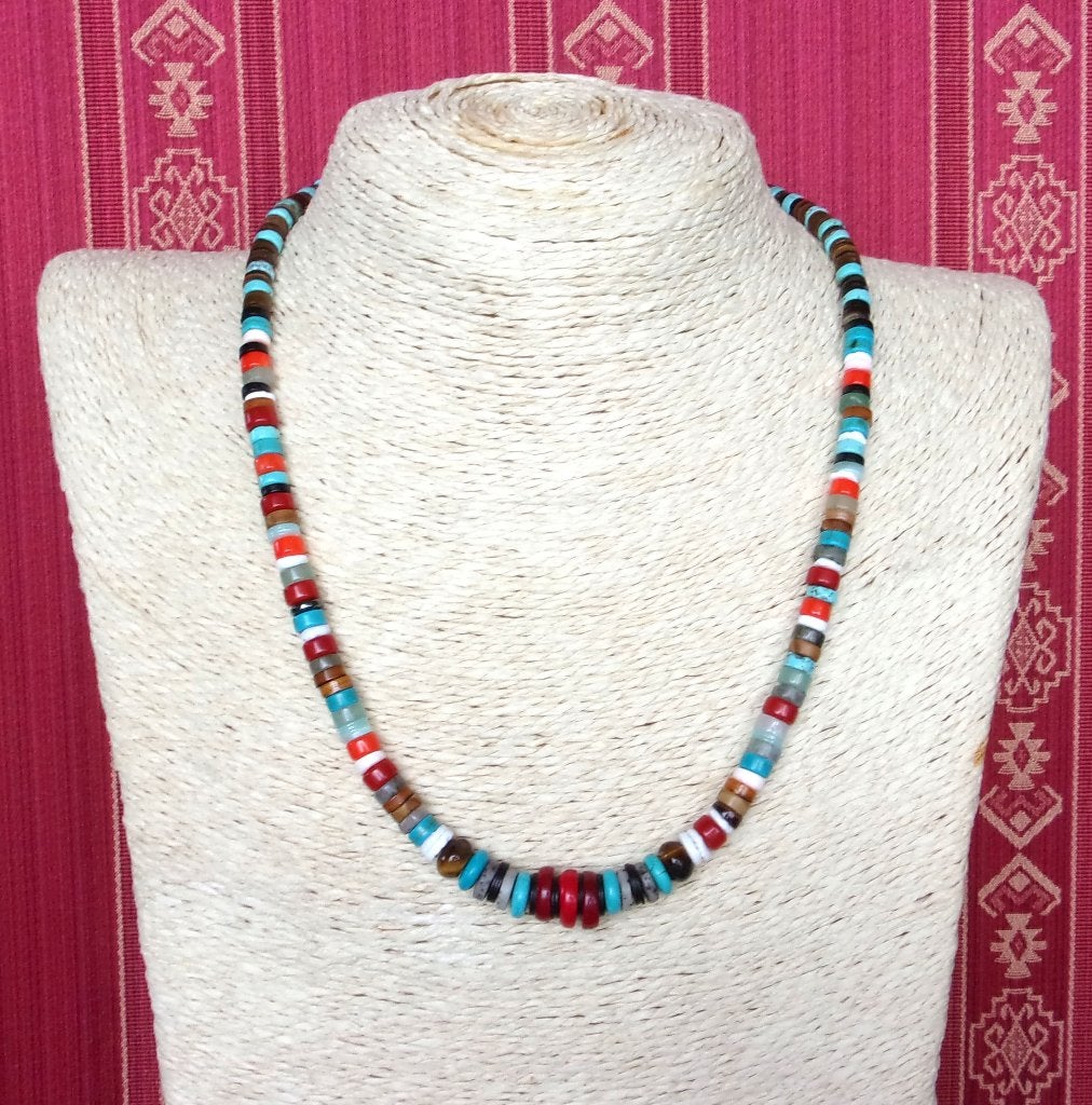 Navajo surferketting in koraal, turkoois, jaspis, parelmoer, Blauw, Nieuw, Ophalen of Verzenden, Met edelsteen