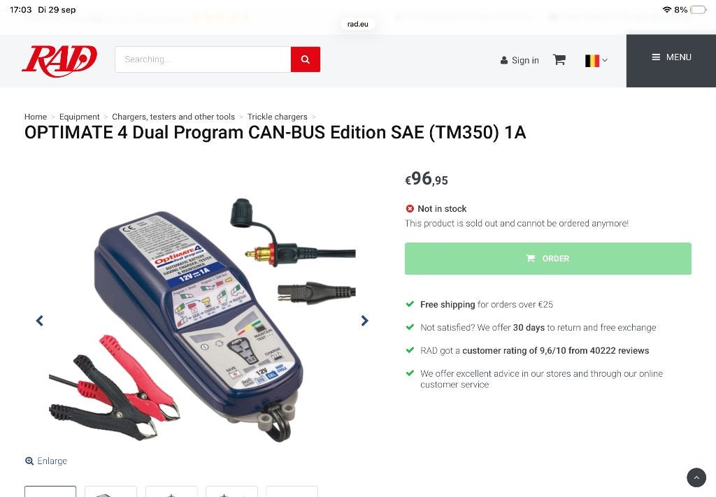 Optimate 4 dual program CAN BUS oplader, Enlèvement