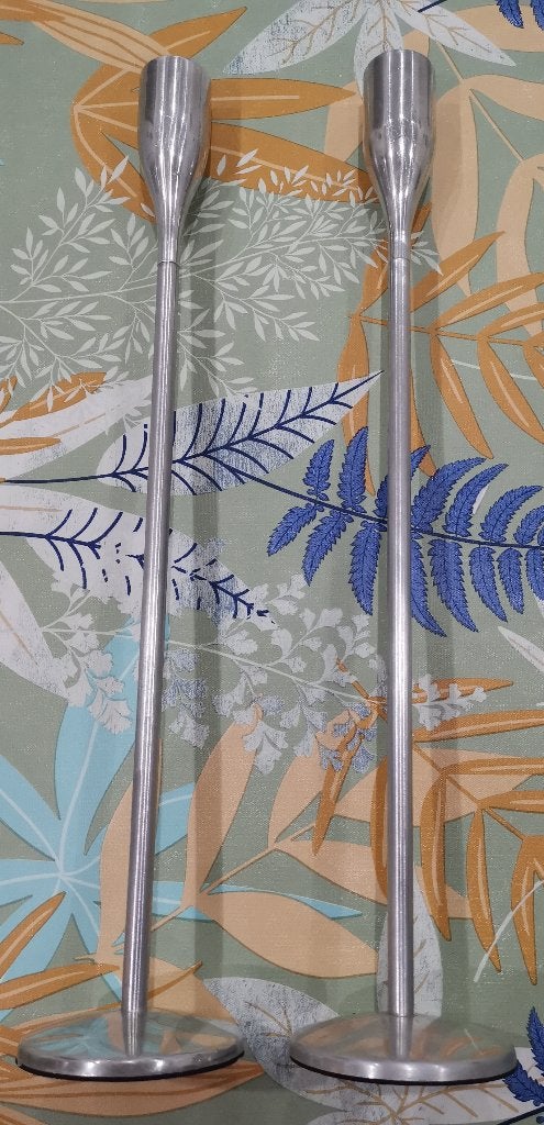 Zilverkleurige kandelaars, Ophalen, Kunststof, 36 cm, Zo goed als nieuw