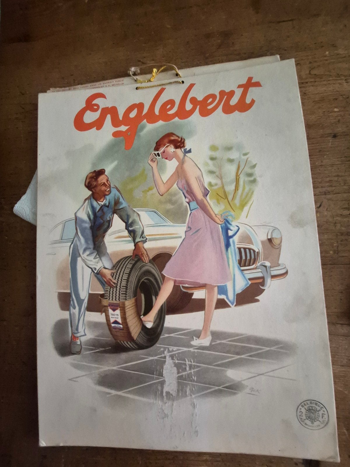 carton pub pneu englebert, Enlèvement ou Envoi, Utilisé, Panneau publicitaire