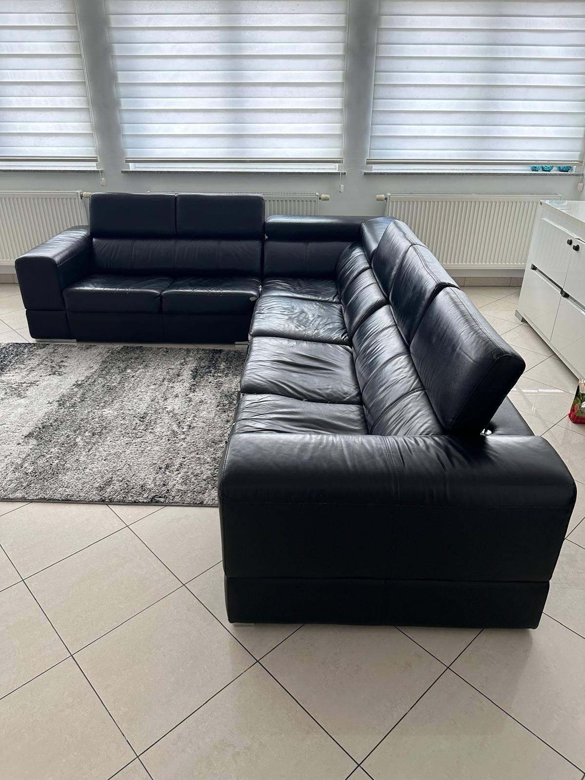 Siège d'angle en cuir noir, Maison & Meubles, Canapés | Coins salons complets, Utilisé, Enlèvement