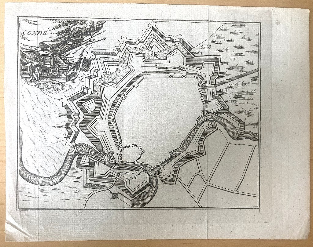 Gravure forteresse de Condé (Fr) — vers 1750  succ.Harrewijn, Antiquités & Art, Art | Eaux-fortes & Gravures, Gravure, Verso blanc