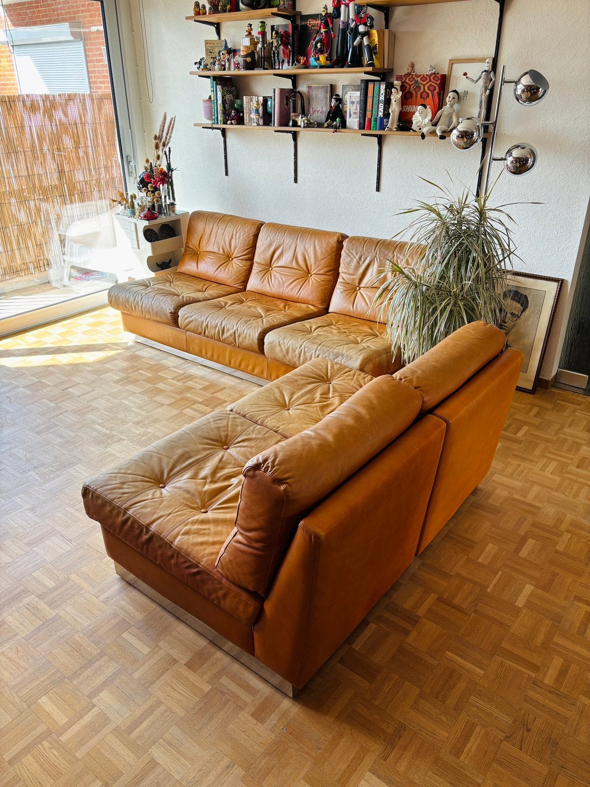 Salon en cuir vintage, 75 à 100 cm, 300 cm ou plus, Quatre personnes ou plus, Vintage
