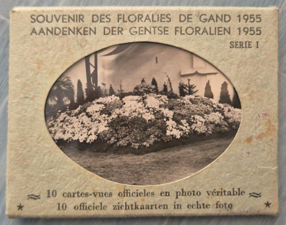 VINTAGE AANDENKEN DER GENTSE FLORALIEN 1955  SERIE I 10 stuk, Verzamelen, Ophalen of Verzenden, 1940 tot 1960, Gelopen, Limburg