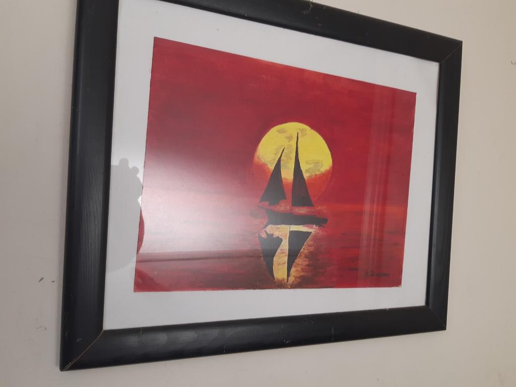Peinture à l'huile "Voilier" encadrée, Enlèvement