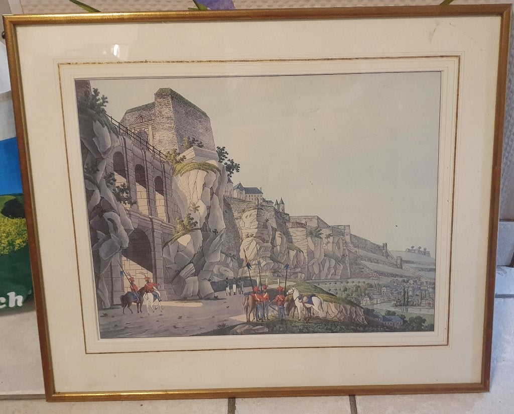 Cadre Vue Luxembourg - Fortification Pfaffenthal 1814, Maison & Meubles, Enlèvement ou Envoi, Comme neuf, 42 cm, Tableau