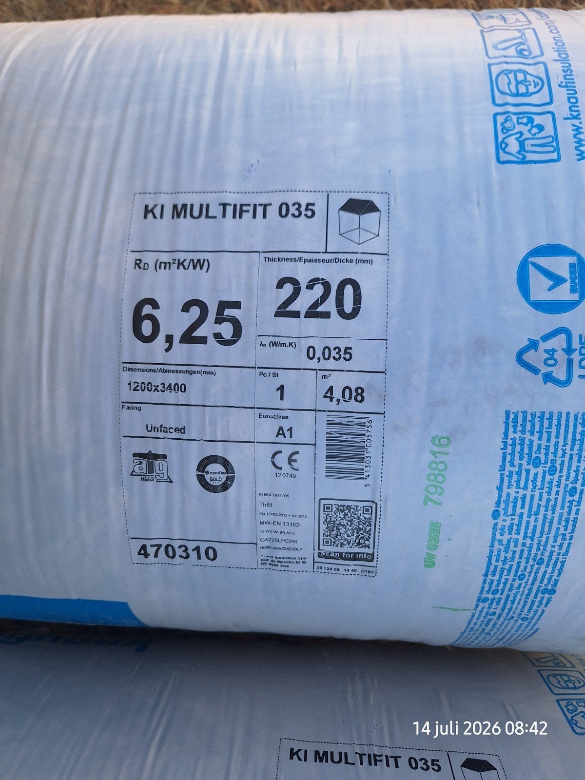 Glaswol Knauf multifit 220cm dikte, Doe-het-zelf en Bouw, Isolatie en Afdichting, Glaswol, Ophalen