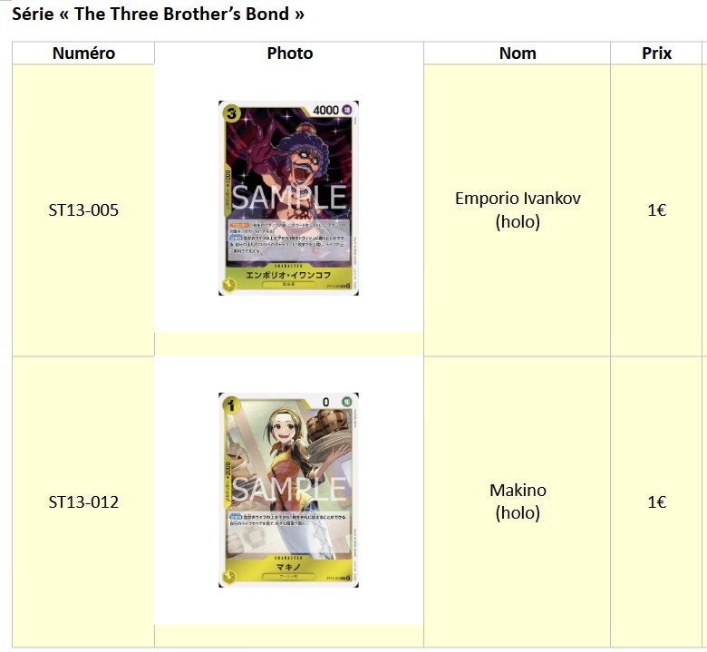 Cartes japonaises One Piece ST13 – The Three Brothers’ Bond, Enlèvement, Comme neuf