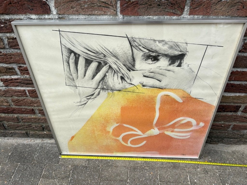 Pol Mara gesigneerde prent 126/200 in aluminium lijst, Ophalen