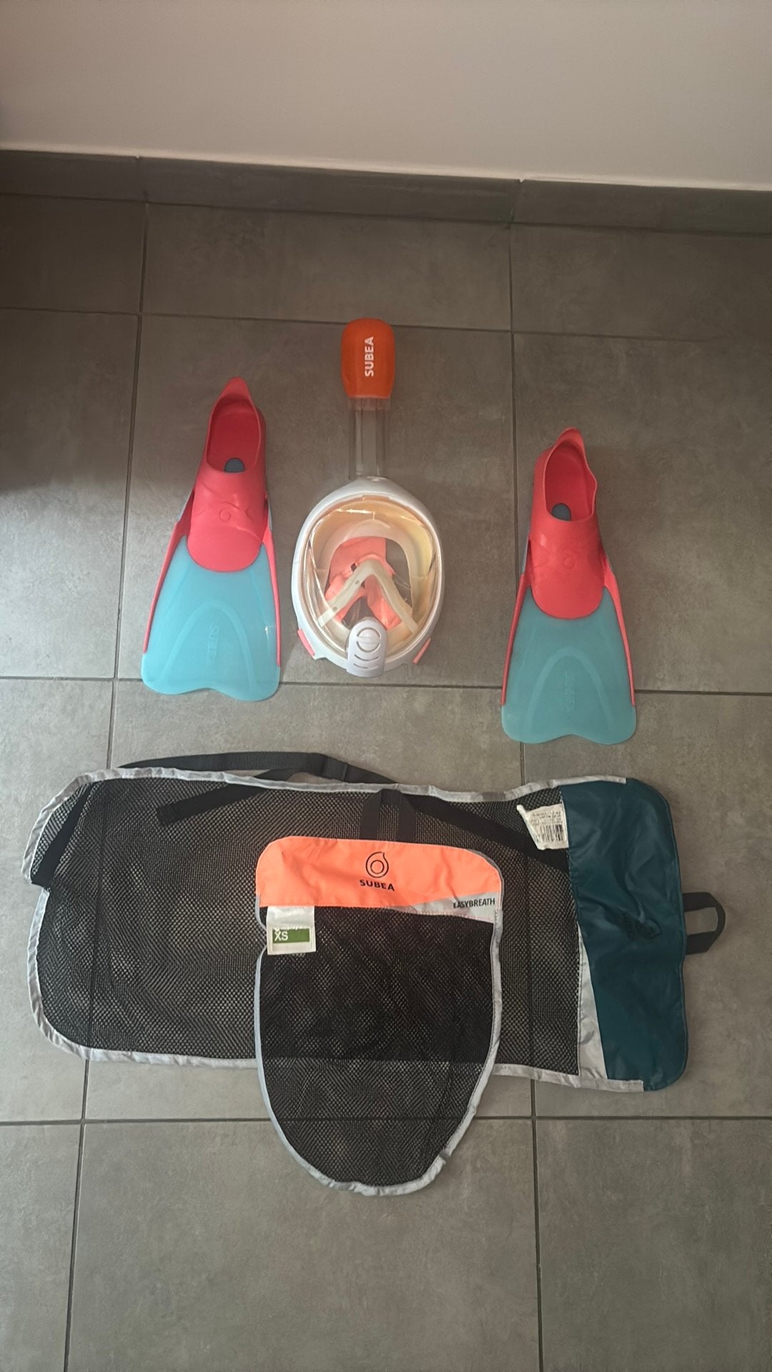 compleet subea snorkelset blauw roos - xs, Watersport en Boten, Ophalen, Zo goed als nieuw, Snorkelset