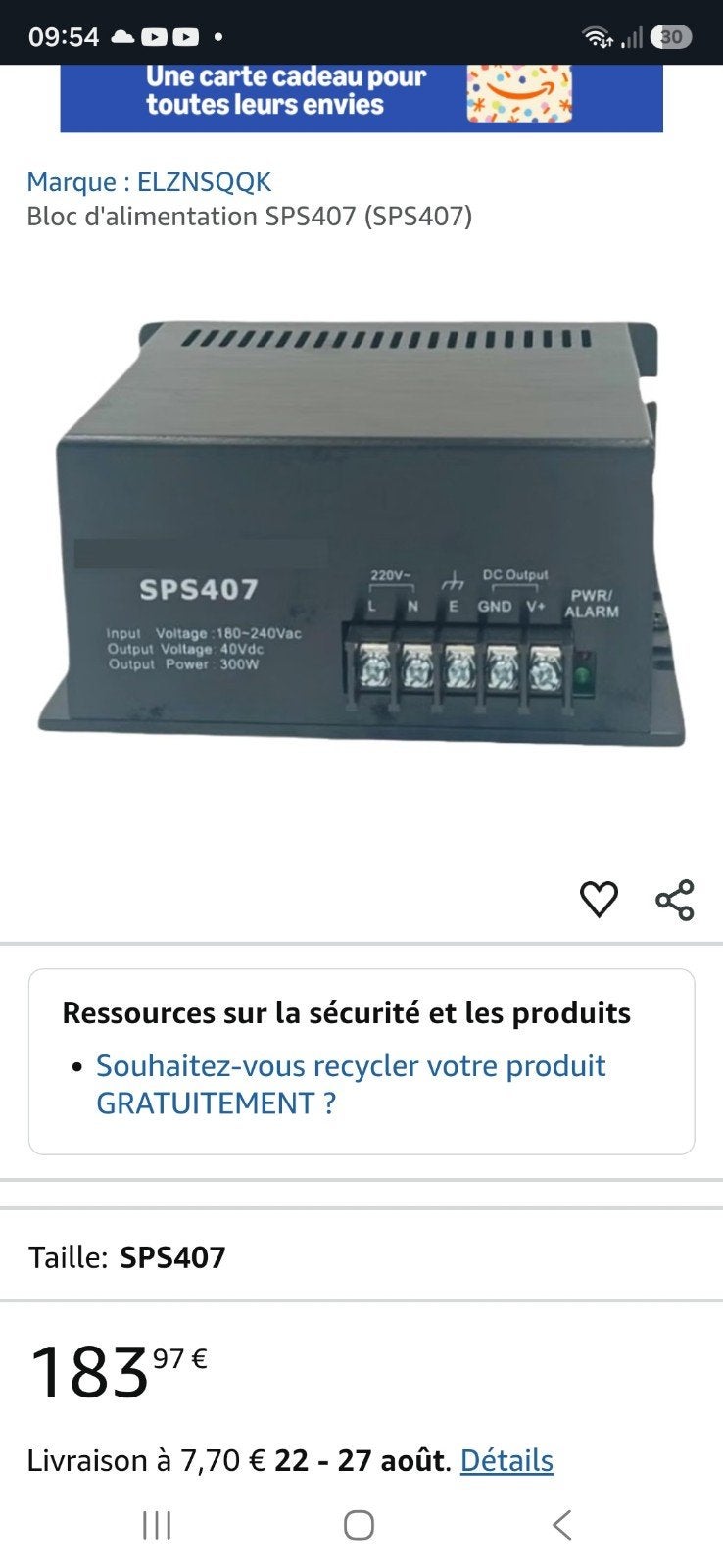 alimentation  neuve SPS 407, Computers en Software, Accu's en Batterijen, Ophalen of Verzenden