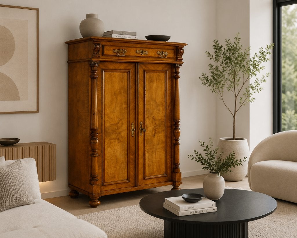 Armoire de chambre ancienne en noyer Armoire à deux portes A, 25 à 50 cm, Avec tablette(s), Cerisier, Antiek, Biedermeier, Retro, Vintage, Victoriaans