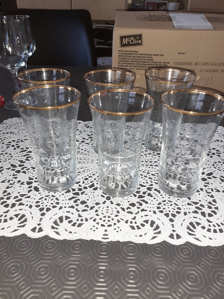 Verres à limonades ou autres bords dorés vintage (lot de 6), Enlèvement