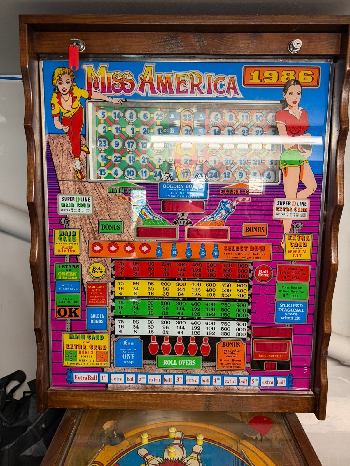 Herstelling bingokast Miss America 1986, Verzamelen, Overige munten, Ophalen, Gebruikt, Met sleutels
