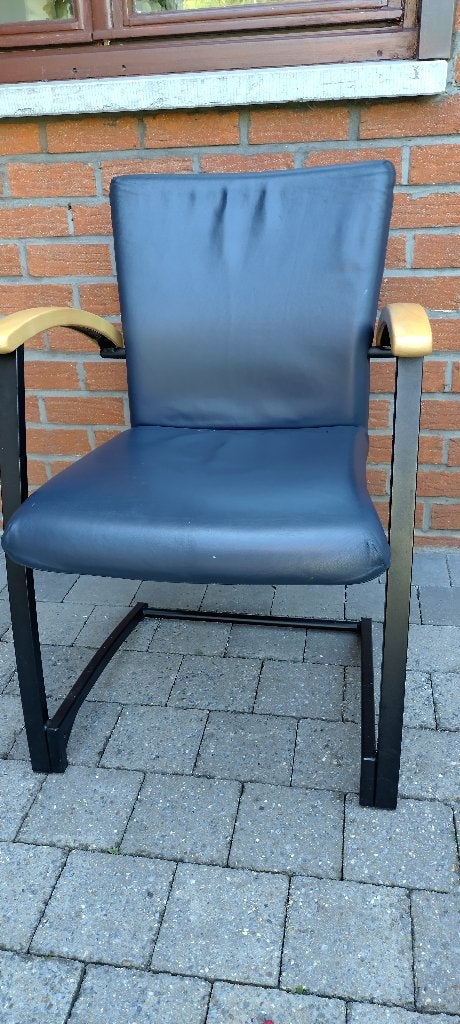 Blauwe lederen stoelen, Huis en Inrichting, Stoelen, Ophalen, Gebruikt, Blauw, Leer
