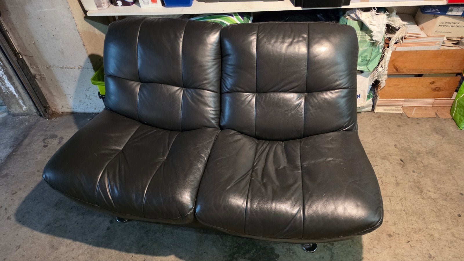 zwarte leren 2-zits fauteuil, Huis en Inrichting, Ophalen, Gebruikt, Tweepersoons, Leer