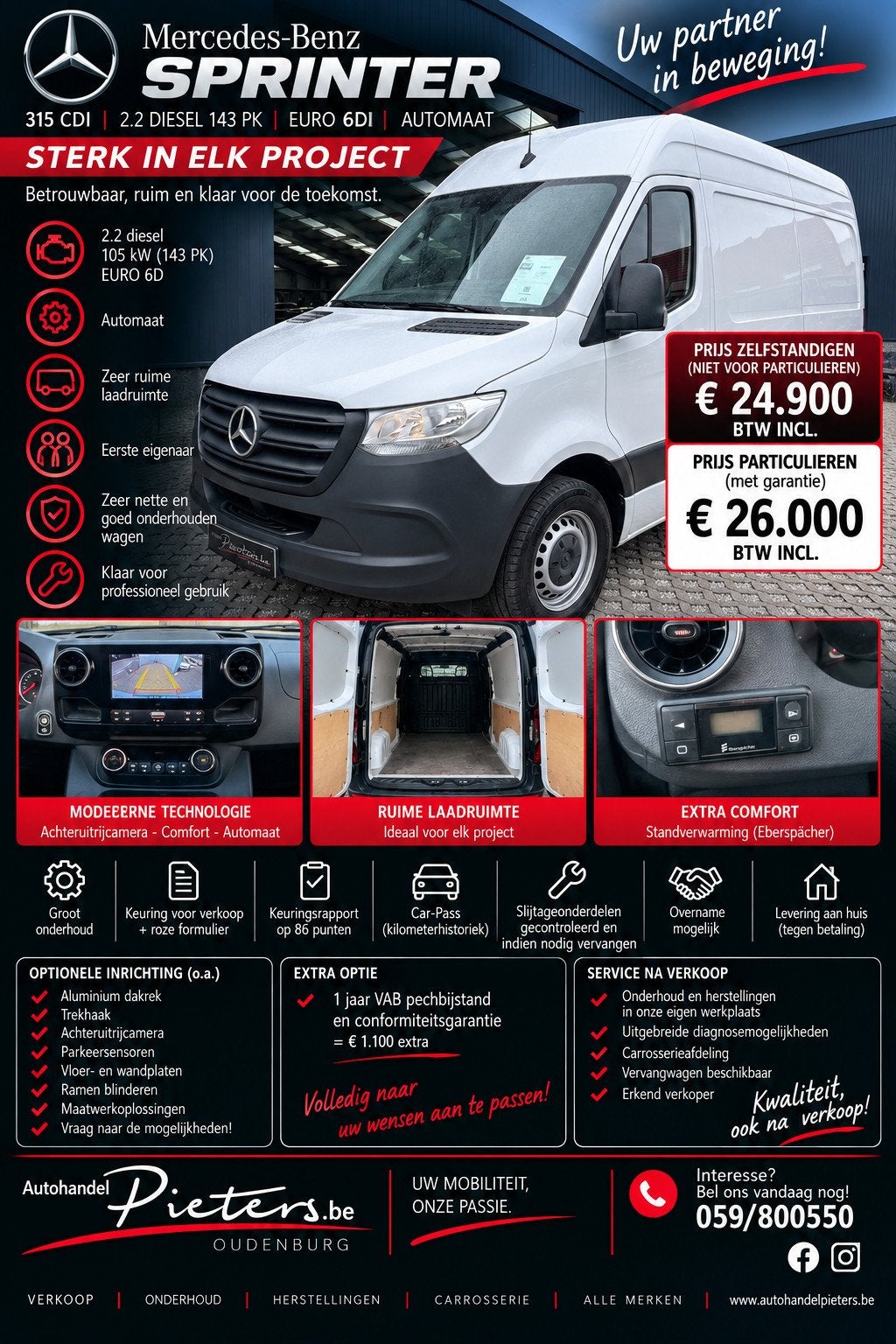 Mercedes-Benz Sprinter 314cdi - Automaat/L2H2/Trekhaak - 205, Autos, Cuir, Achat, Cruise Control, Euro 6