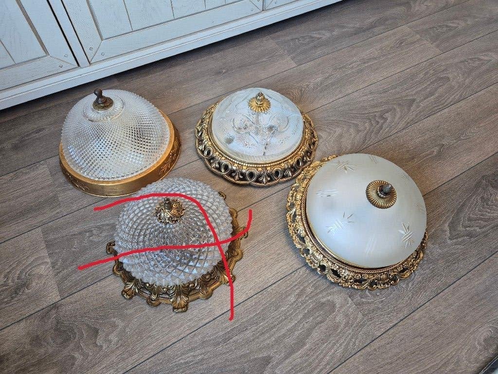 Vintage Plafonnières – Messing & Glas ('60/70) - nog 3 over, Ophalen of Verzenden