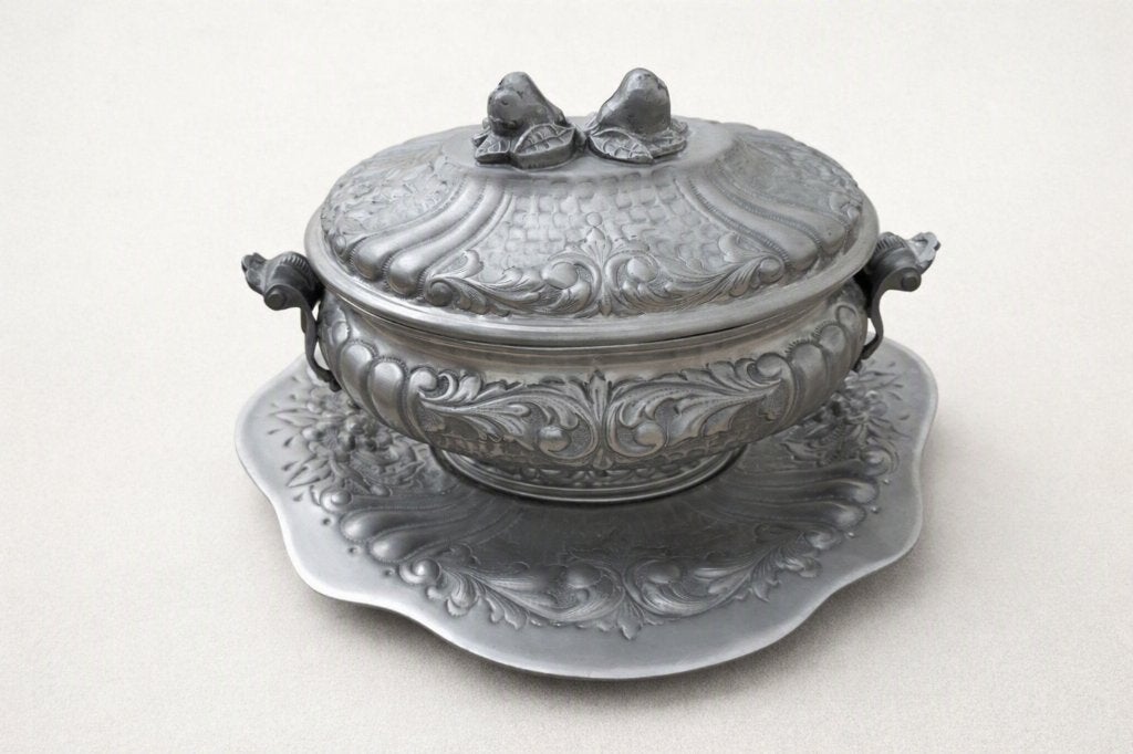 Antieke tinnen soepterrine, Antiek en Kunst, Antiek | Servies los, Ophalen