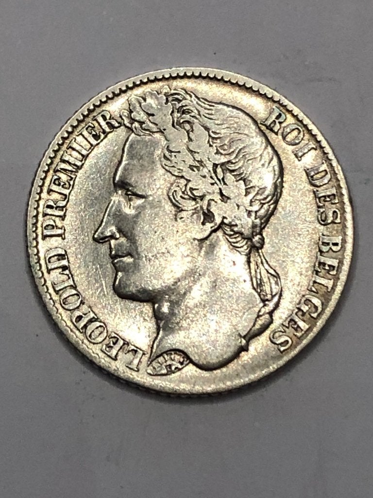Munt zilver België 1 FR Leopold I jaar 1844 gelauwerd, Enlèvement ou Envoi, Monnaie en vrac, Argent, Argent