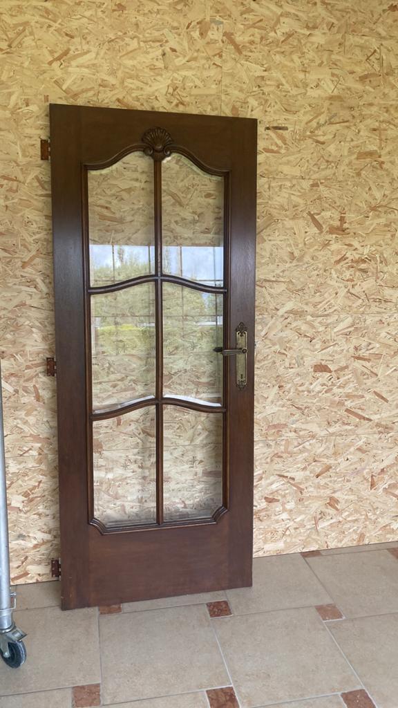 Massief houten deur met sierglas, Doe-het-zelf en Bouw, Ophalen, Gebruikt, 80 tot 100 cm, Binnendeur