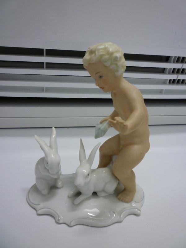 Mooi beeldje Putto / Cherubijntje met konijntjes, Ophalen of Verzenden, Zo goed als nieuw, Overige typen