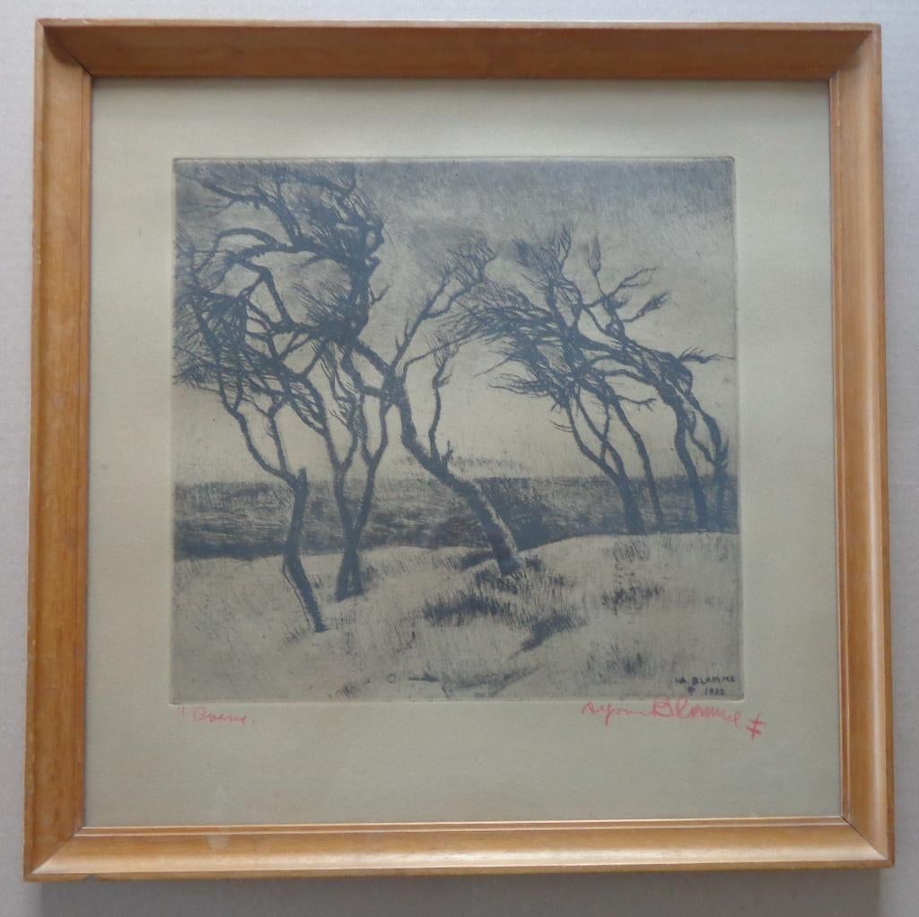 ALFONS BLOMME / BOMEN / ZW-W ETS / 44x44cm / KADER / SIG, Eau-forte, Enlèvement ou Envoi, Paysage, Signé