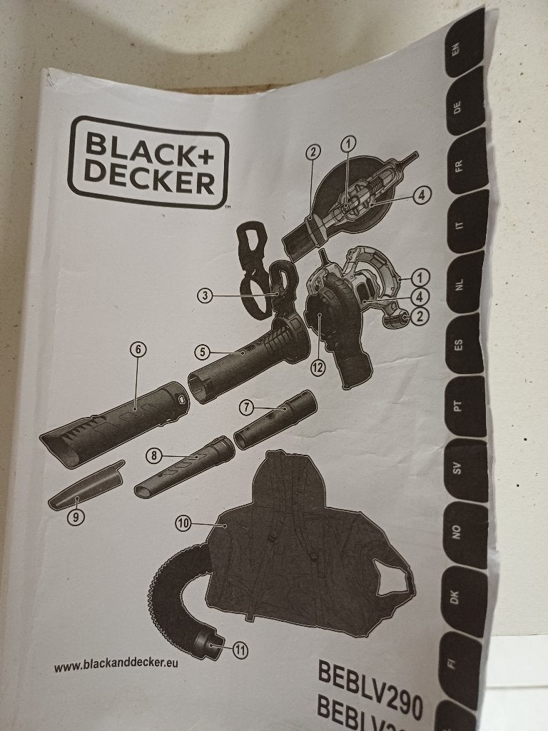 Souffleur à feuilles, Black & Dekker, Avec sac de ramassage, Électrique, Comme neuf