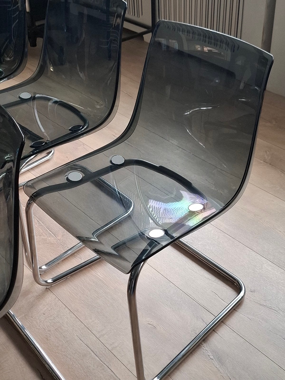 Set van 6 Tobias stoelen van IKEA rookgrijs., Ophalen, Kunststof, Grijs, Vijf, Zes of meer stoelen