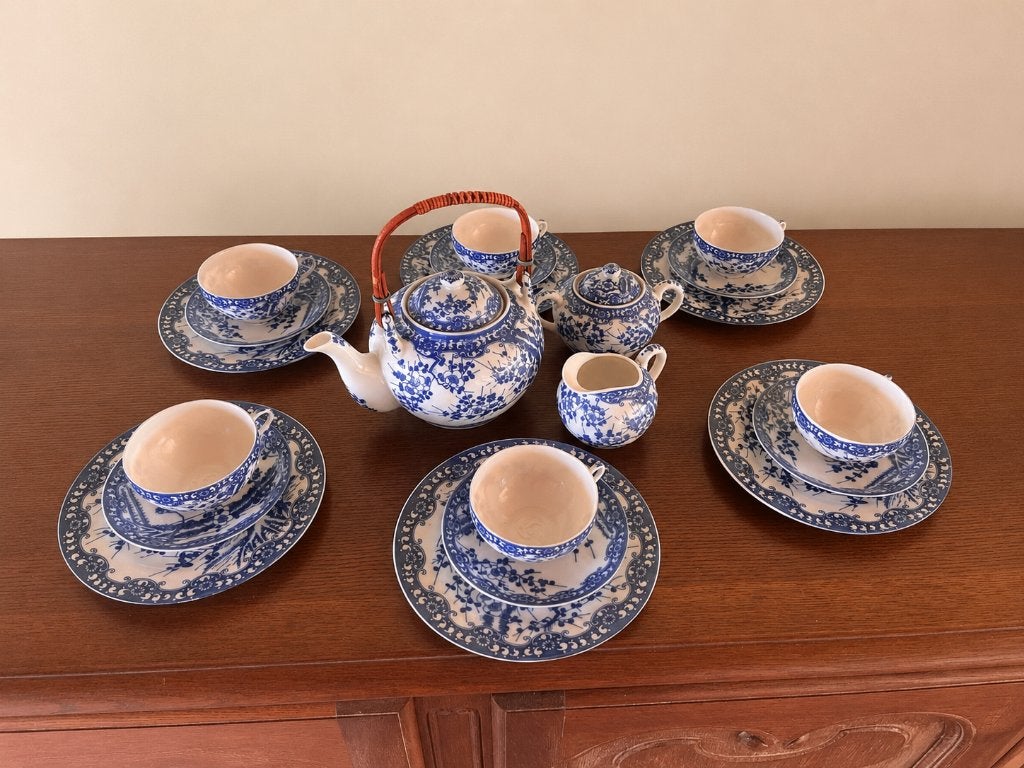 Oud Japans servies voor 6 personen - Lithofaan porselein, Ophalen