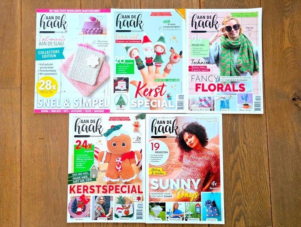 Vijf magazines AAN DE HAAK - NIEUW, Hobby en Vrije tijd, Ophalen of Verzenden, Nieuw, Haken, Patroon of Boek