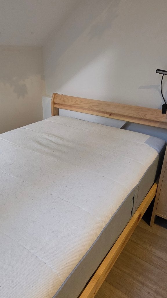 Cadre de Lit + Sommier à Lattes 1 personne, 90 cm, Basique, Beige, Enlèvement