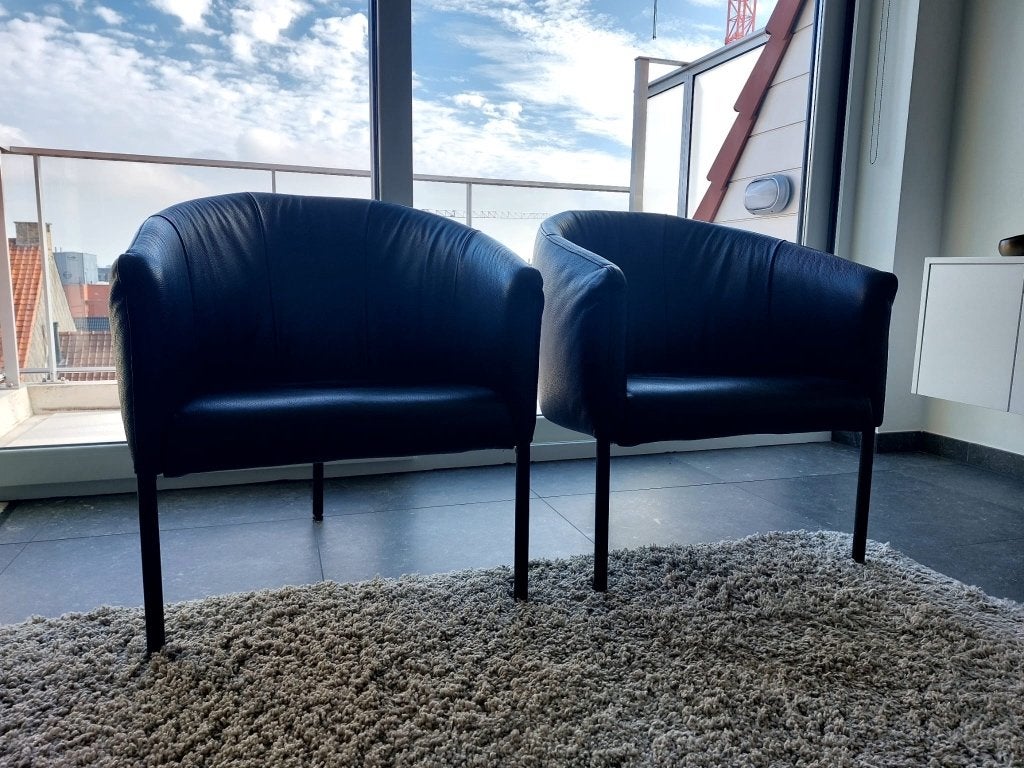 2 JORI Rumba designzetels in zwart leder - uitstekende staat, Modern design, Moins de 75 cm, Moins de 150 cm, Une personne