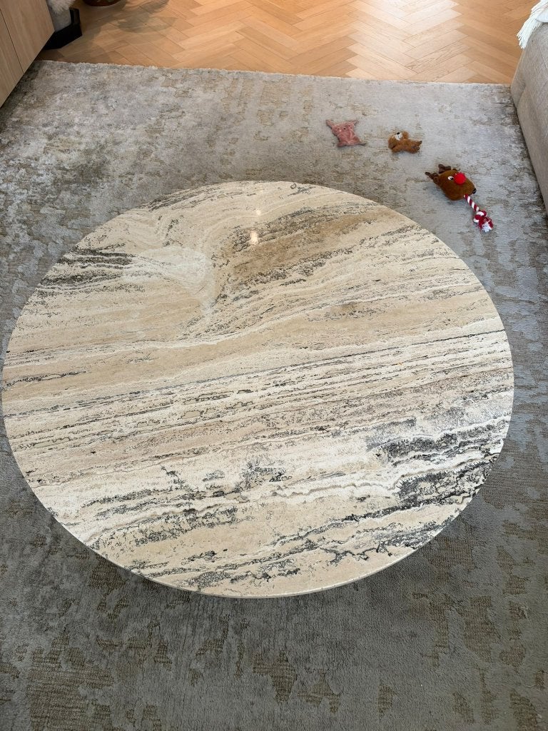 Salontafel, Huis en Inrichting, Ophalen, Rond, Design travertin, Zo goed als nieuw