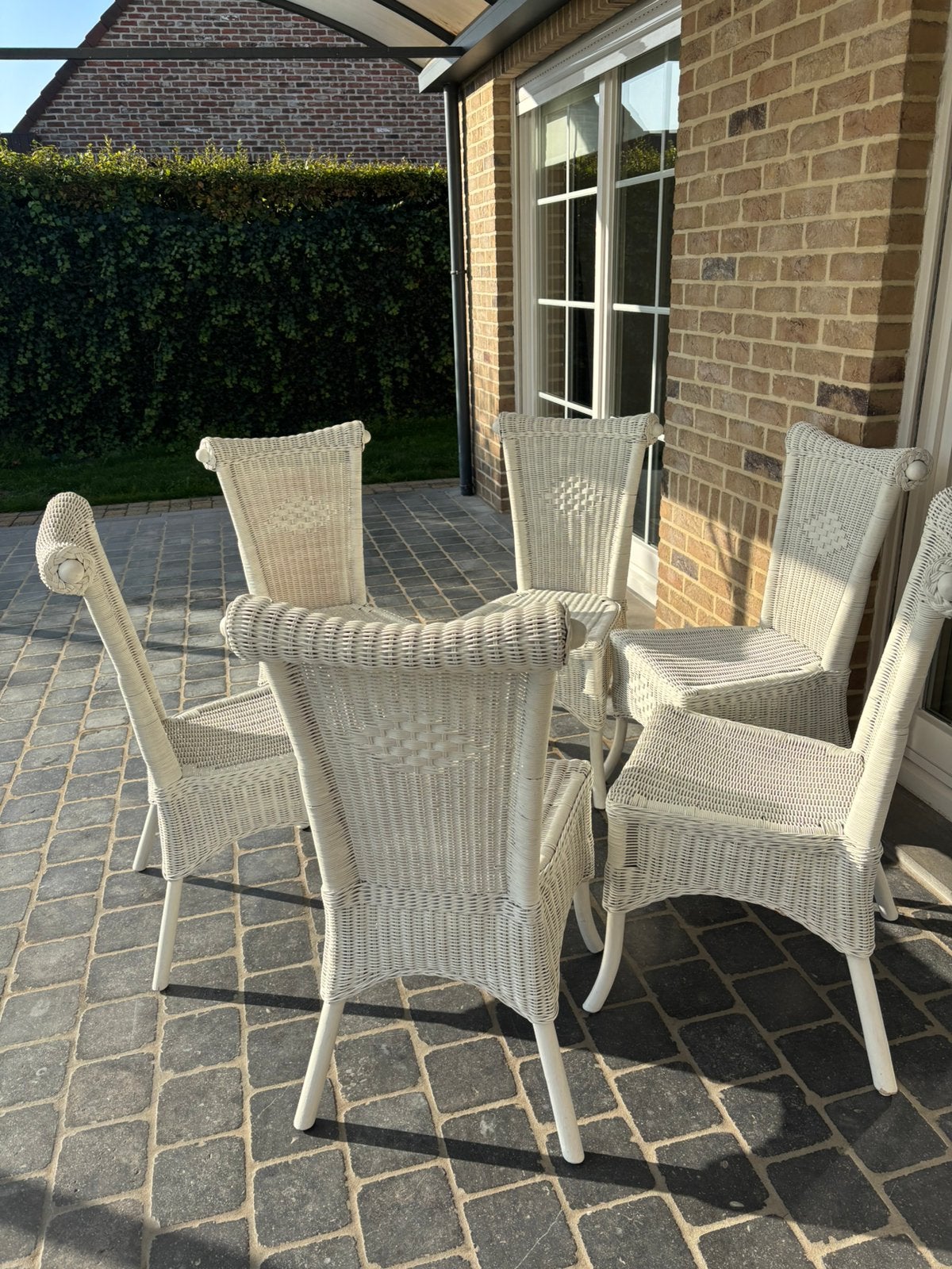 6witte rieten eetkamer stoelen, Huis en Inrichting, Ophalen, Gebruikt