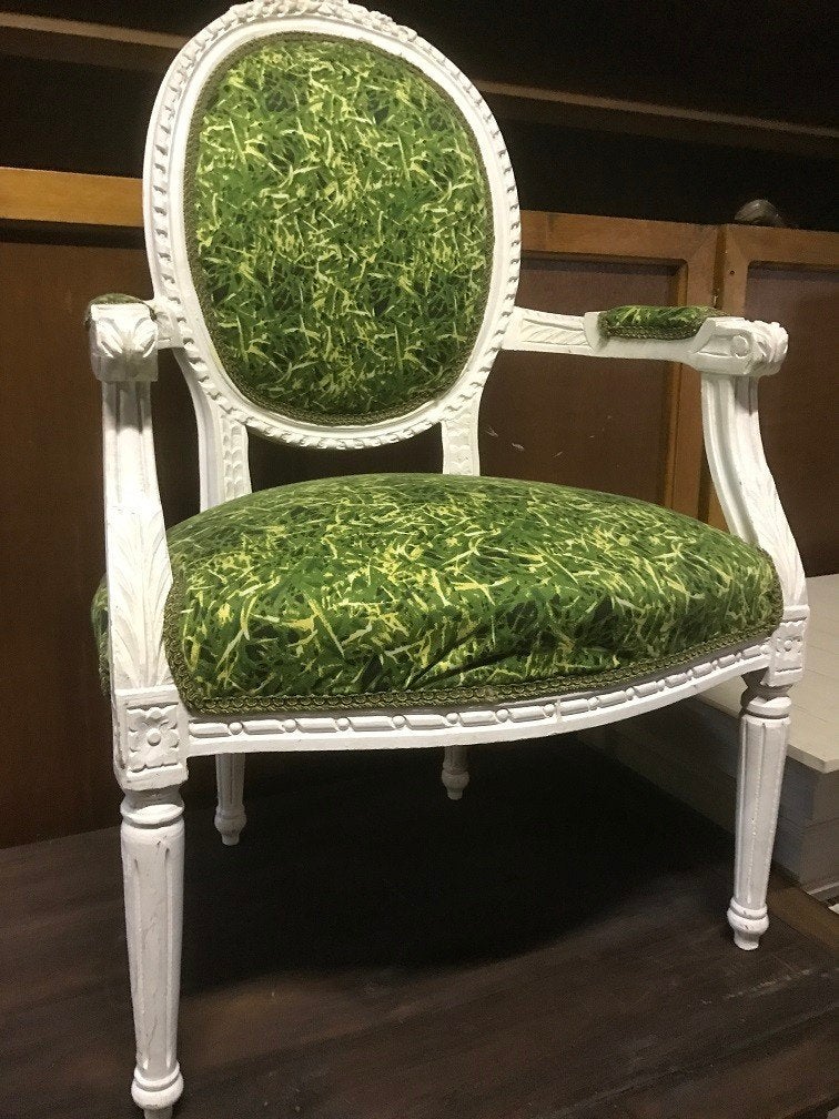 Witte antieke Fauteuil armstoel GRAS stoffen bekleding, Enlèvement