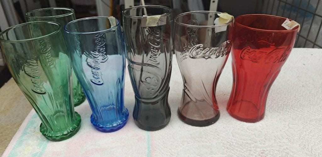 Coca-Cola glazen 6 stuks 5 verschillende gekleurde, Ophalen of Verzenden, Zo goed als nieuw, Frisdrankglas
