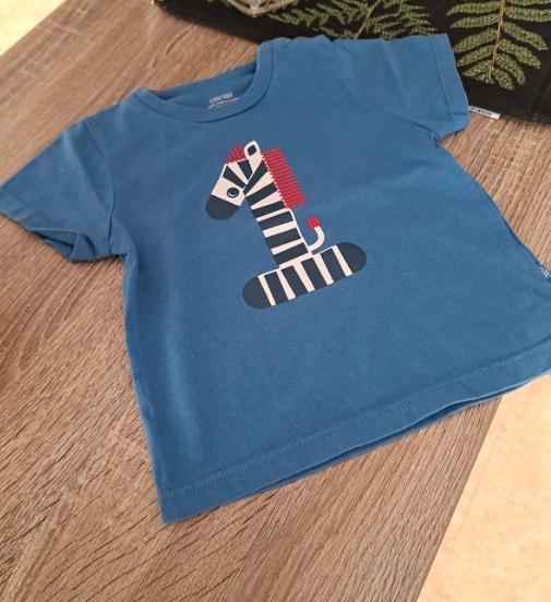Obaïbi blauw t-shirt met zebra 74, Kinderen en Baby's, Babykleding | Maat 74, Jongetje of Meisje, Ophalen of Verzenden, Zo goed als nieuw