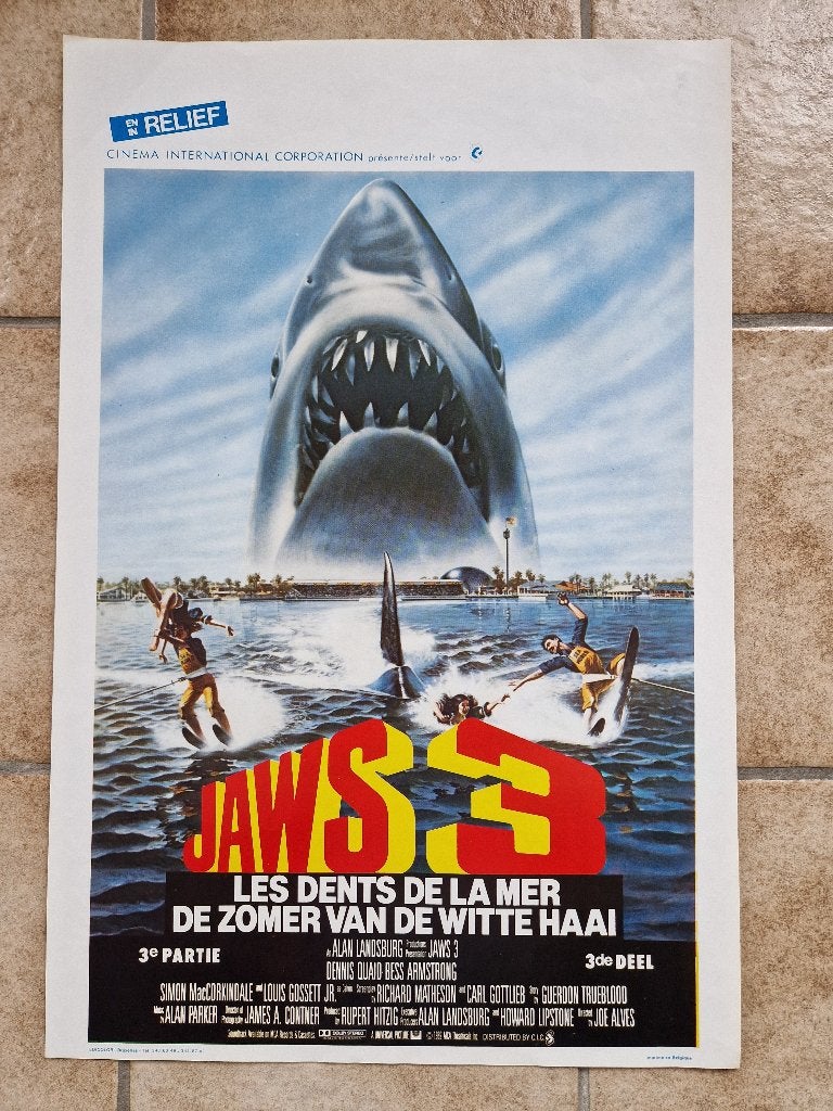 filmaffiche Jaws 3 1983 filmposter, Rechthoekig Staand, Ophalen of Verzenden, Zo goed als nieuw, A1 t/m A3